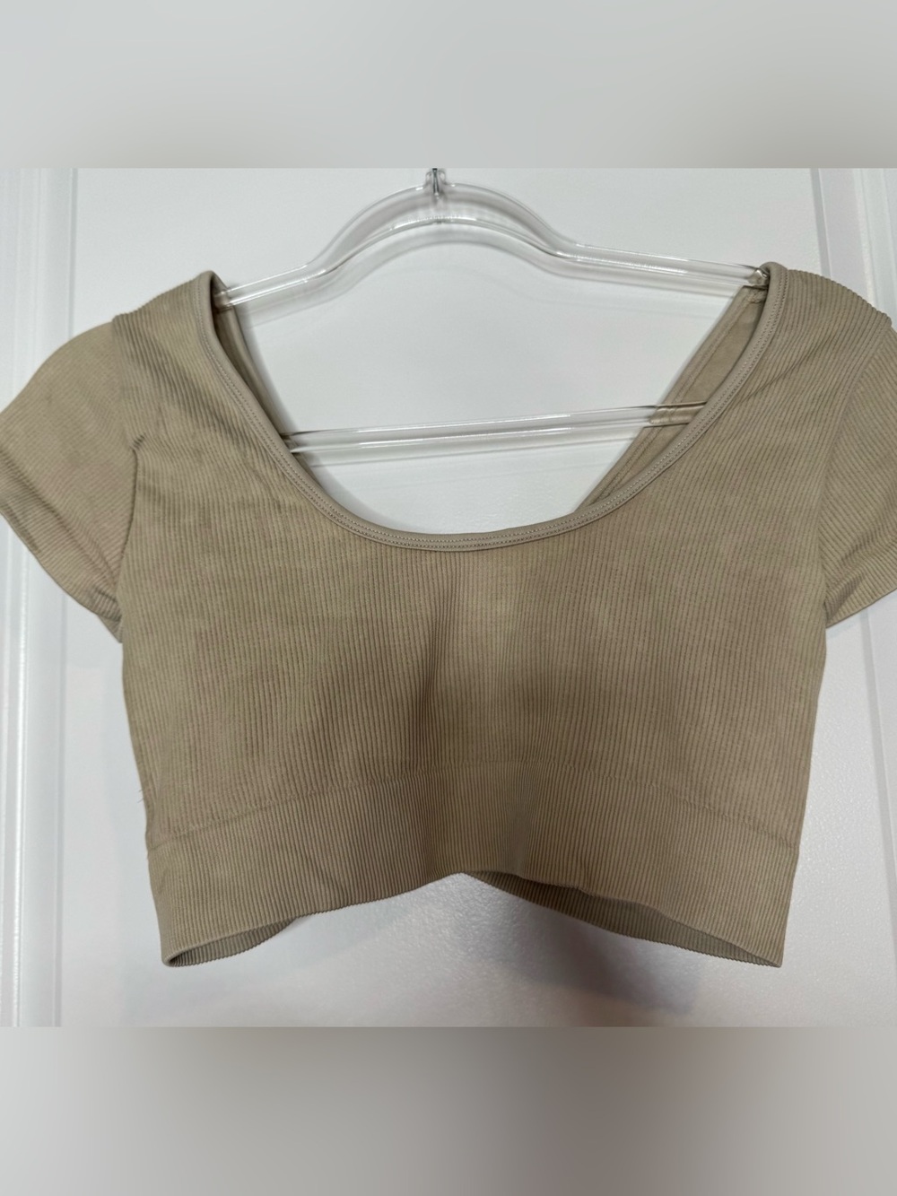 aerie Ribbed Ring-Front Crop Top in Taupe fitted stretch LG workout summer boho - Picture 5 of 5